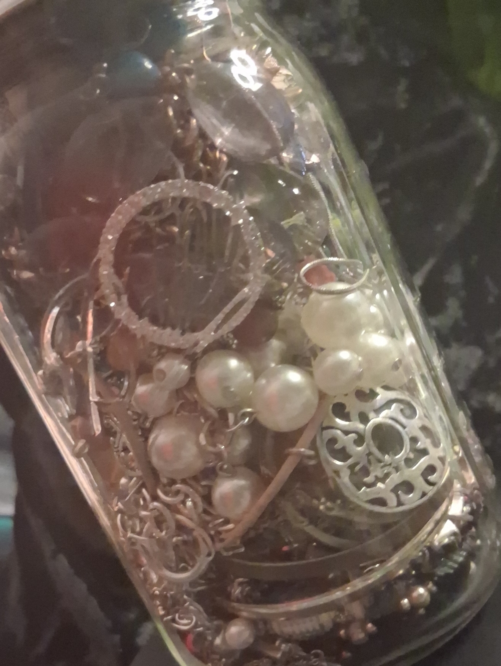 Vintage To Modern Jewelry Jar. Necklaces Bracelets Earrings.